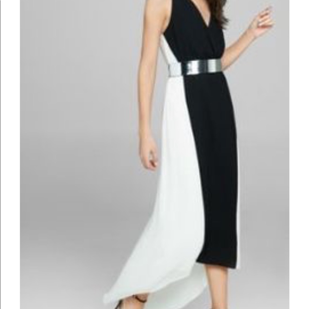 Express high low black and white dress